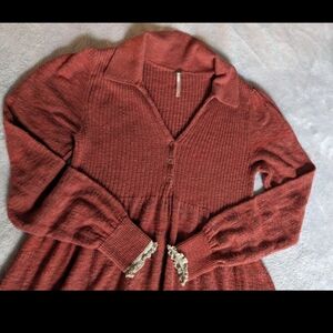 Free People Red Mini Dress with Lace Cuffs